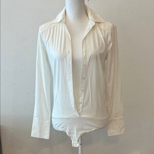 XS Tom Tailor Women’s White Button-Front Bodysuit Shirt with Collared Neck